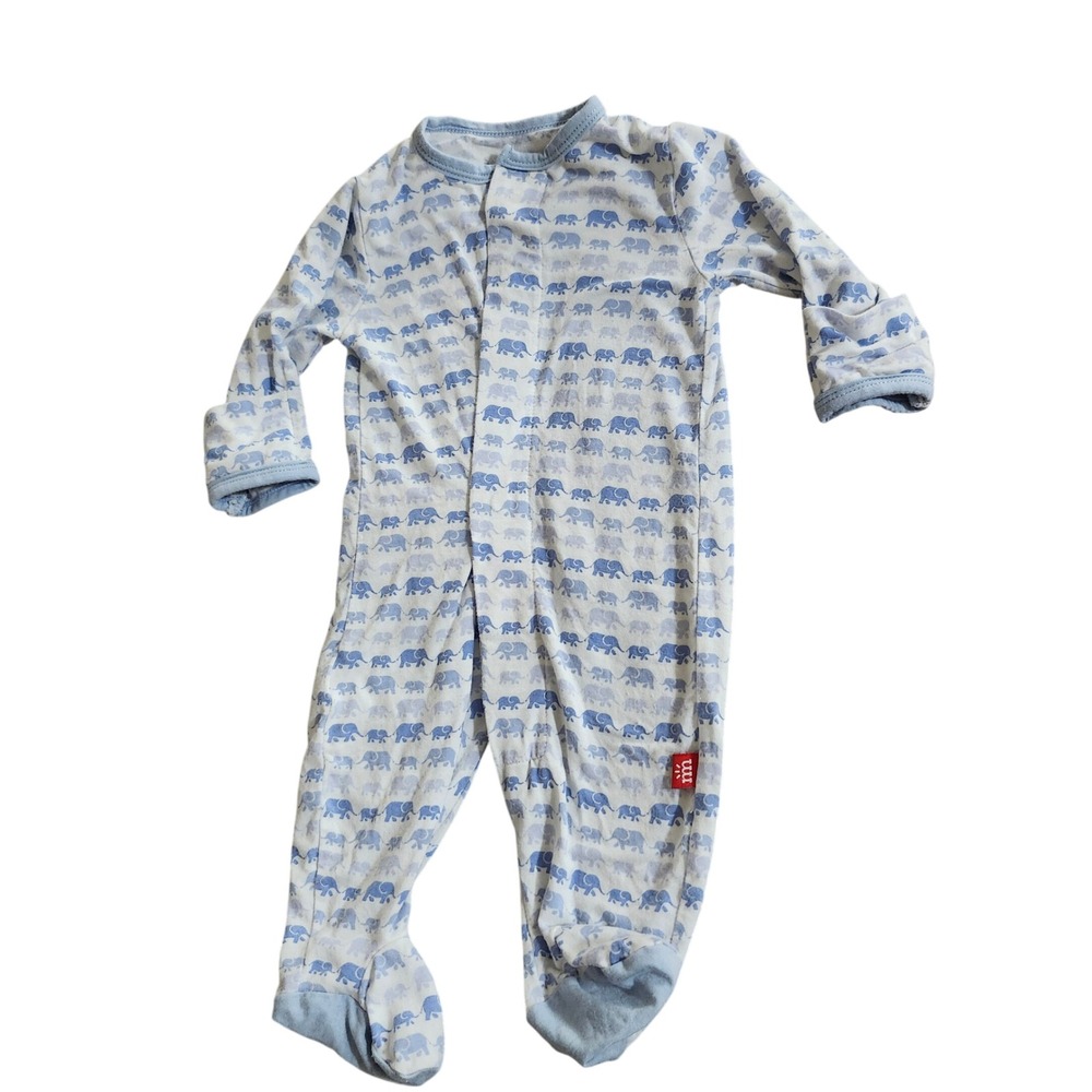 Magnetic Me Newborn Footie Blue Elephant Print Magnetic Closure Modal Sleeper